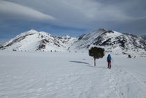 Arribant al coll, a davant nostre la Coma d´en Garcia: el Tossal Mercader, el Querforc i la cresta de les Lloses.