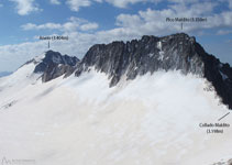 Vistes des del coll: l´Aneto, el Maldito i tota l´extensió glacial.